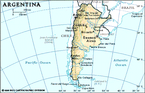 Carta geografica dell'Argentina