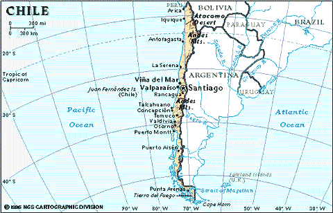 Carta geografica del Cile