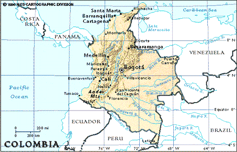 Carta geografica della Colombia