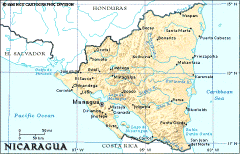 Carta geografica del Nicaragua