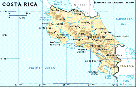 Carta geografica del Costa Rica