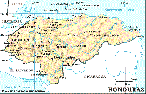 Carta geografica di Honduras