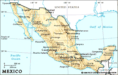 carta geografica del Messico